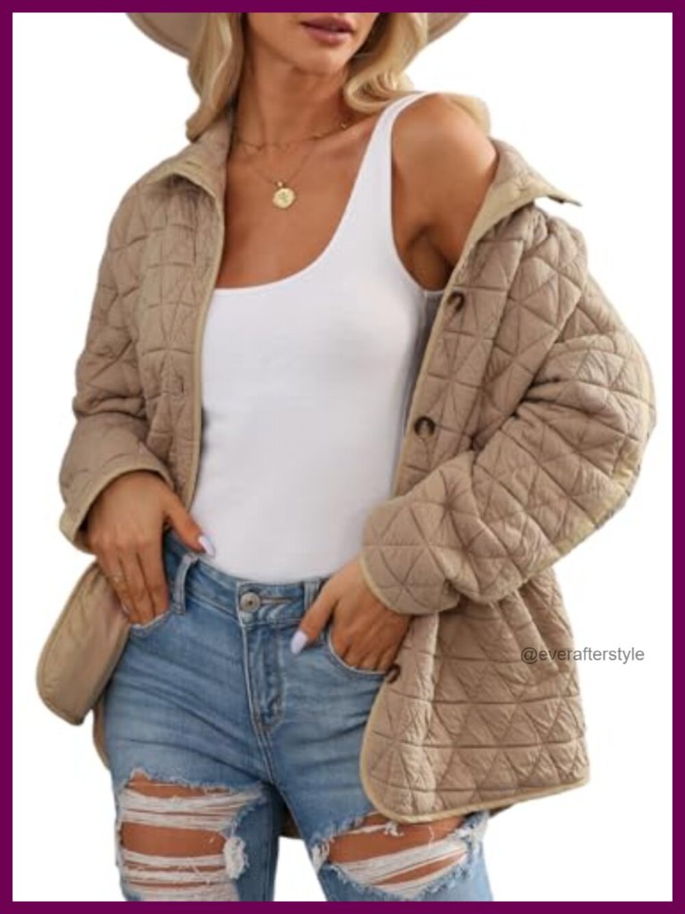 Lightweight Diamond Quilted Jacket Women Button Down Loose Fit